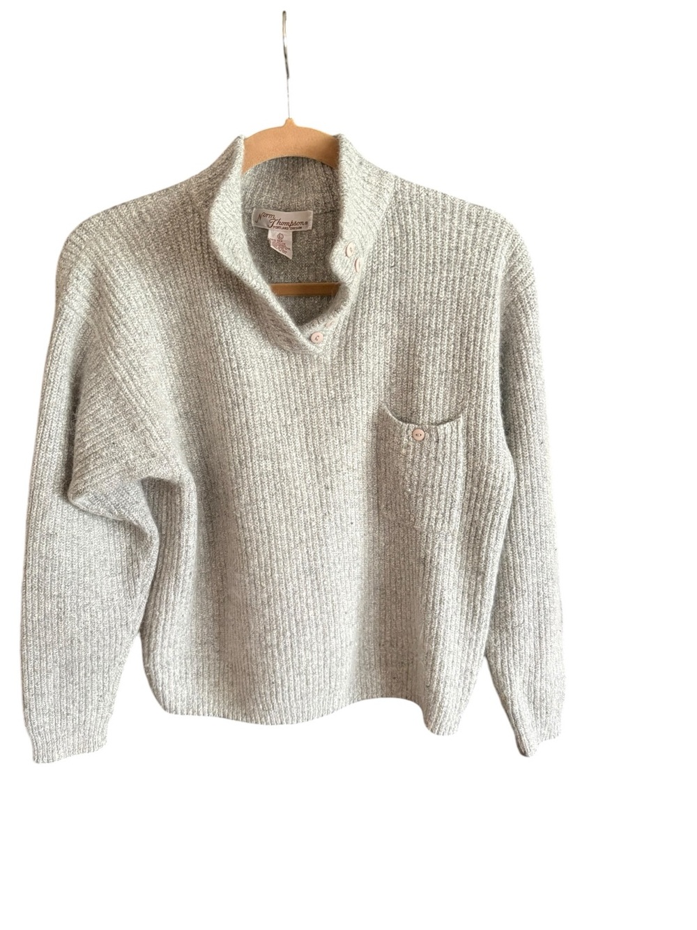 Vintage Norm Thompson Silk Angora Lambswool Sweater Gray Mock Neck L